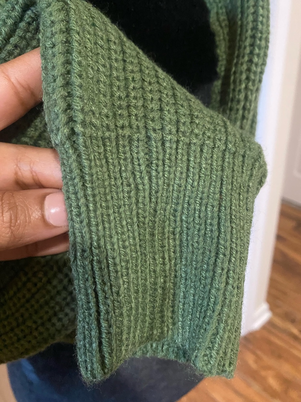 Dark Green Oversized Twisted Front Long Sleeve Cropped Sweater - Picture 5 of 11